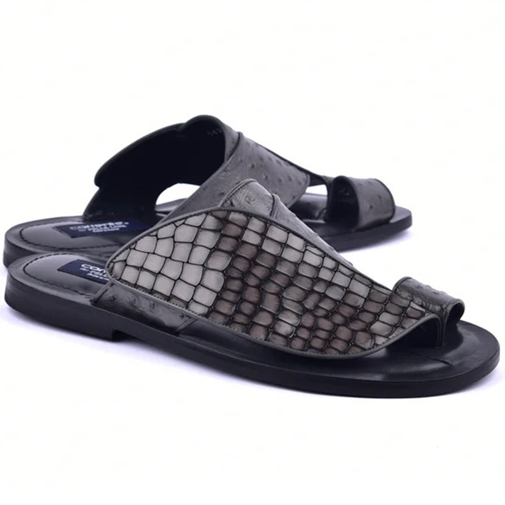 Corrente C0053-5830 Croco Print & Ostrich Leather Sandals Grey Image