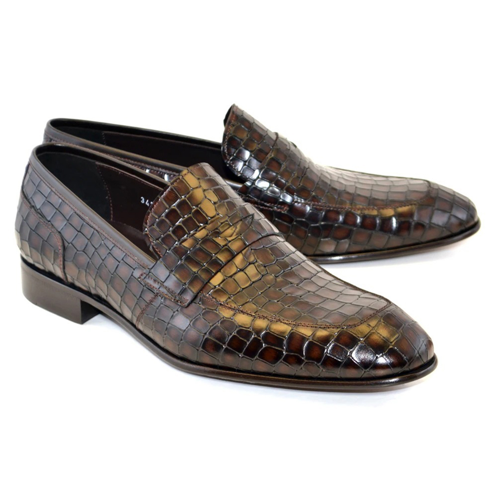 Corrente C018-3470 Croco Leather Loafer Shoes Tabacco Image