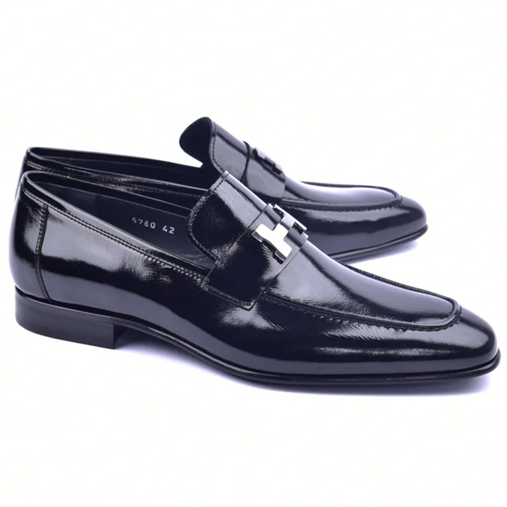 Corrente C02006-5760 H Patent Leather Loafers Black Image