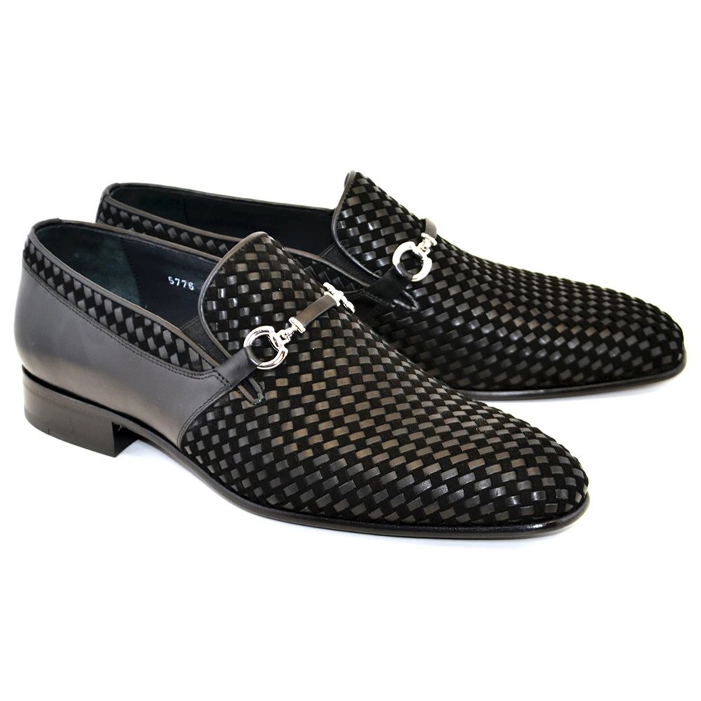 Corrente C022-5776 Buckle Woven Loafer Shoes Black Image
