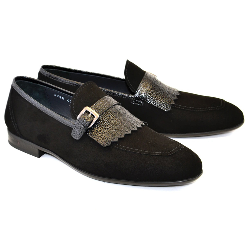 Corrente C025-4728S Suede Kilttie Buckle Loafer Shoes Black Image