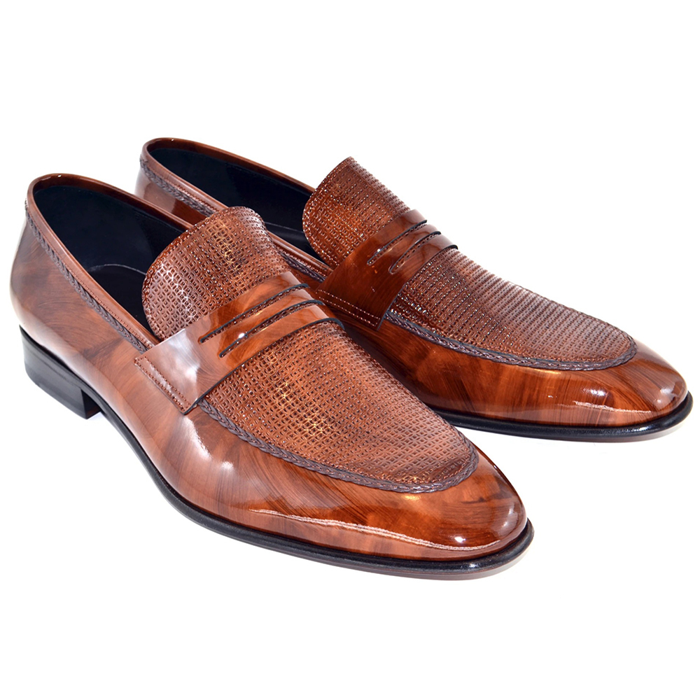 Corrente C128-3711HS Patent Leather Penny Loafers Brown Image