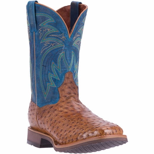 Dan Post Freestone DP4535 Full Quill Ostrich Boots Antique Saddle / Blue Image