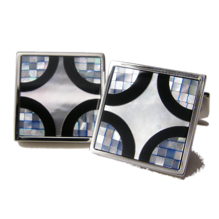 Daniel Dolce Mosaic Mother of Pearl & Onyx Cufflinks DI2051 Image