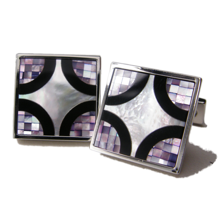 Daniel Dolce Mosaic Mother of Pearl & Onyx Cufflinks DI2052 Image