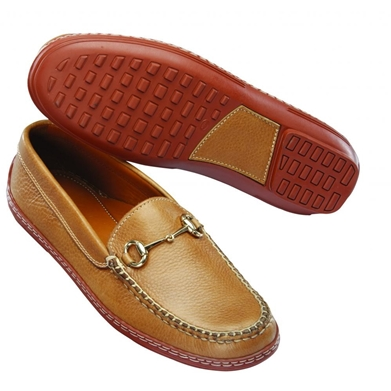 T.B. Phelps Tumbled Leather Bit Driving Loafers Tan Image