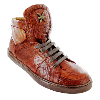 David X Matt Crocodile &amp; Lizard Sneakers Cognac Image
