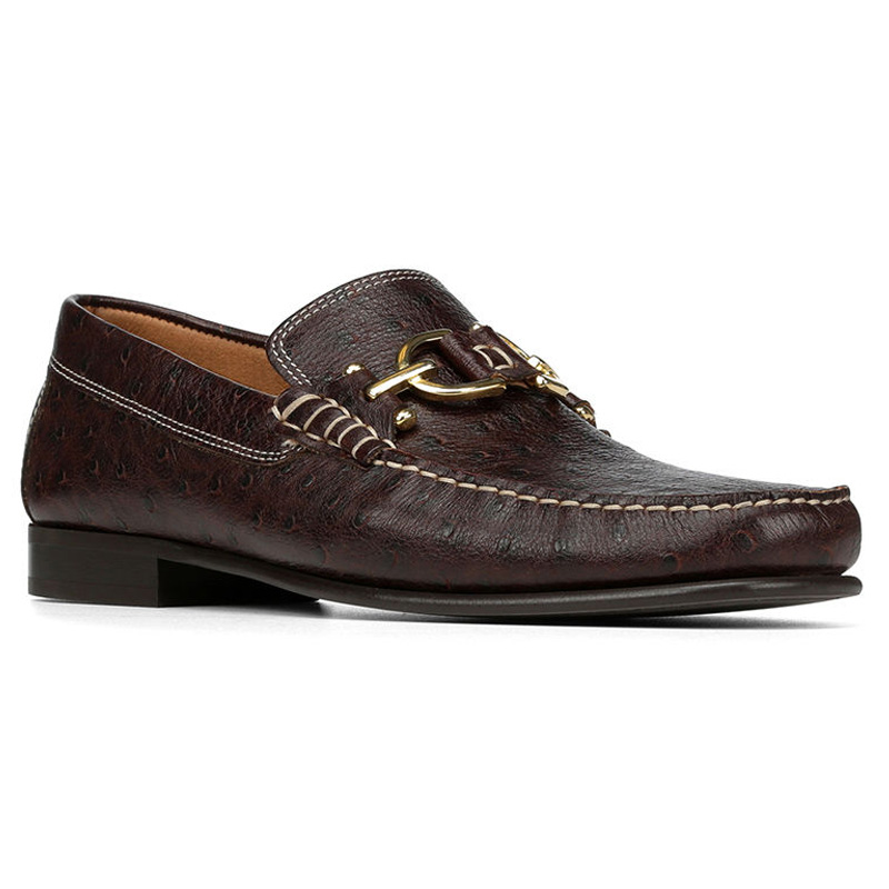 Donald Pliner Dacio Ostrich Embossed Loafer Shoe Brown Image