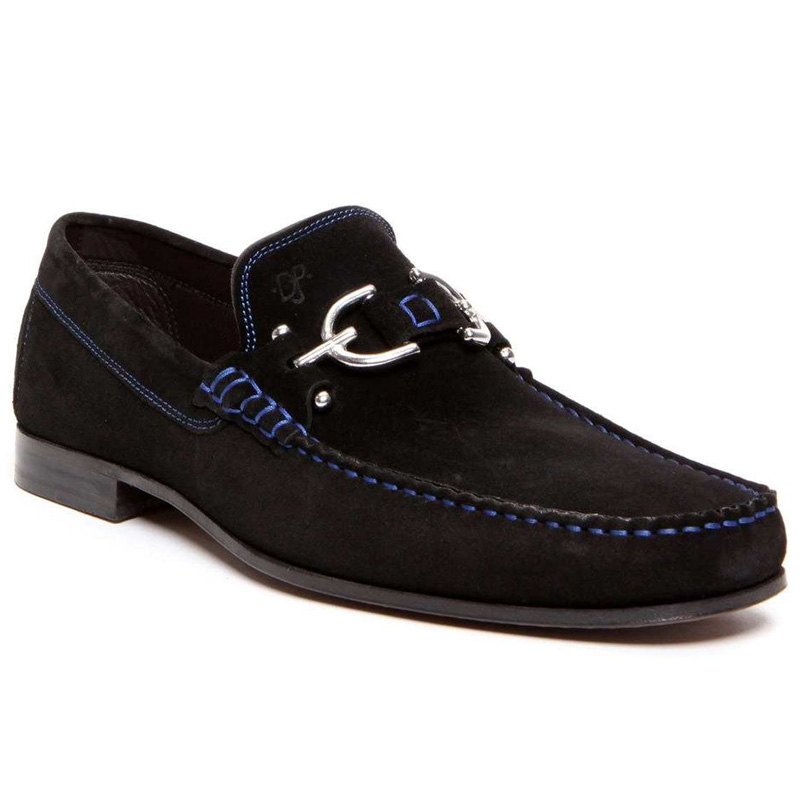 Donald Pliner Dacio Suede Loafers Black / Blue Stitch | MensDesignerShoe.com