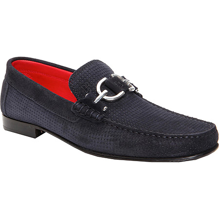 Donald Pliner Dacio UC Perforated Suede Bit Loafers Navy Image