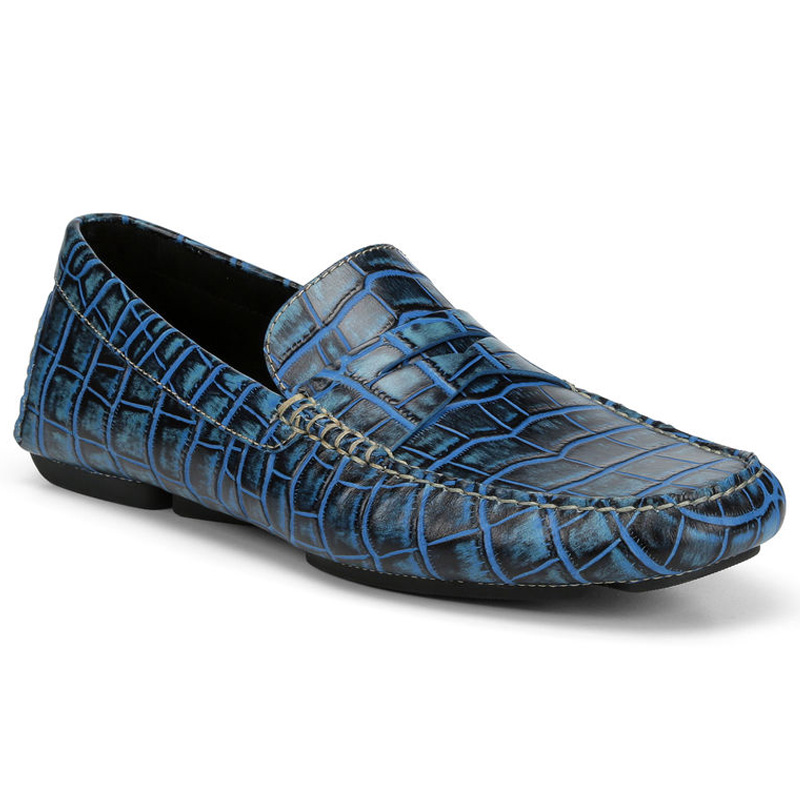 Donald Pliner Vinco 6 Painted Crocodile Loafer Blue Image
