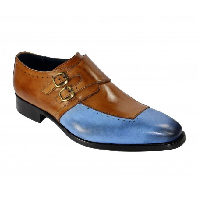 Duca by Matiste Como Light Blue / Cognac Monk Strap Shoes Image
