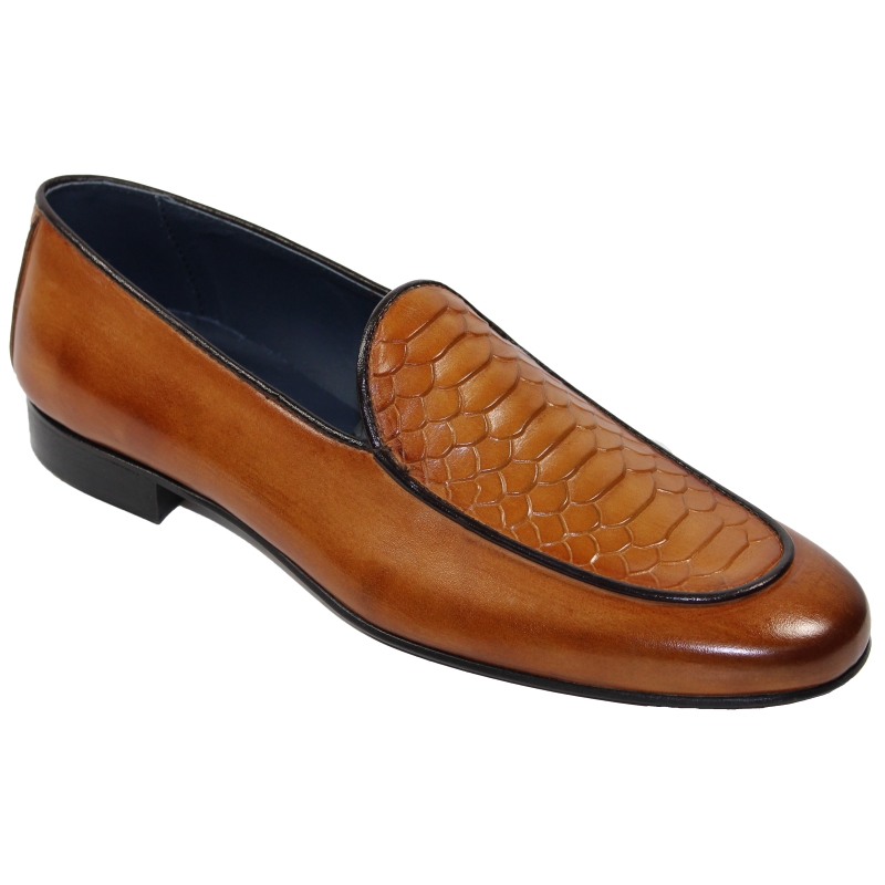 Duca by Matiste Artena Embossed Python Loafers Cognac Image