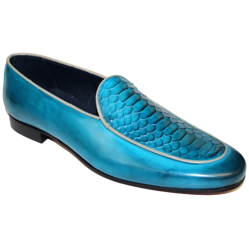 Duca by Matiste Artena Embossed Python Loafers Turquoise Image