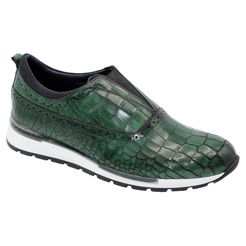 Duca by Matiste Imola Calfskin Croc Print Sneakers Green Image