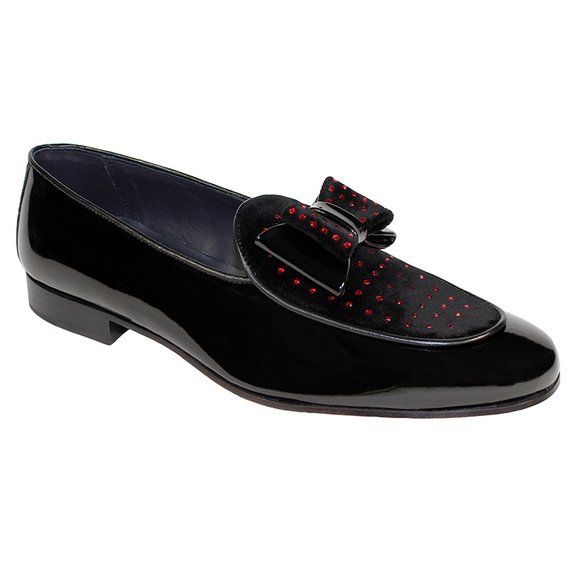 Duca by Matiste Maratea Patent Velvet Shoes Black Red Crystals Image