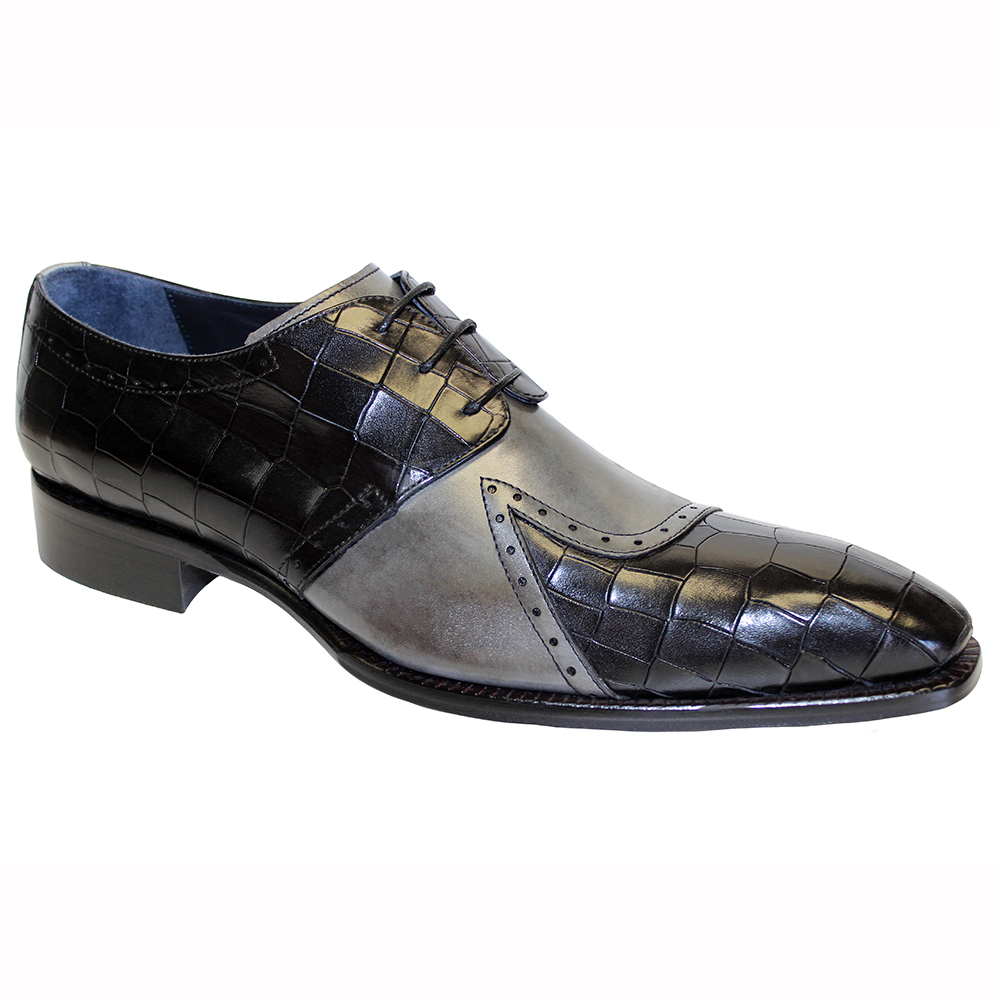 Duca by Matiste Valentano Croc Print & Leather Shoes Black / Grey Image