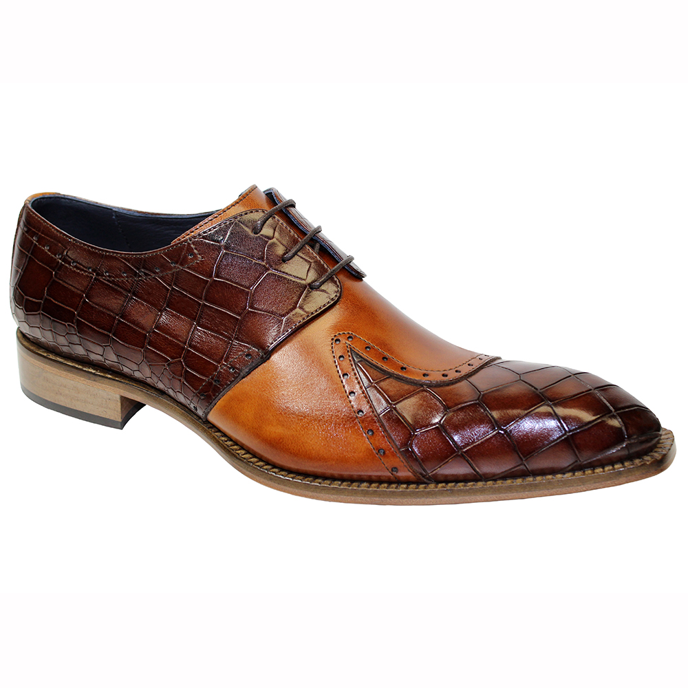 Duca by Matiste Valentano Croc Print & Leather Shoes Brown / Cognac Image