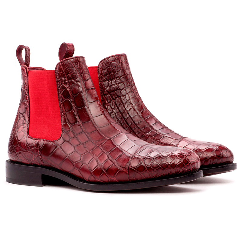 Emanuele Sempre Chelsea Boot Classic Alligator Shoes Red Image