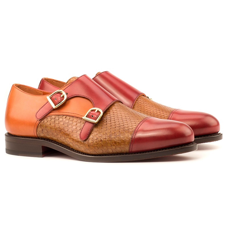 Emanuele Sempre Double Monk Python Shoes Cognac Image