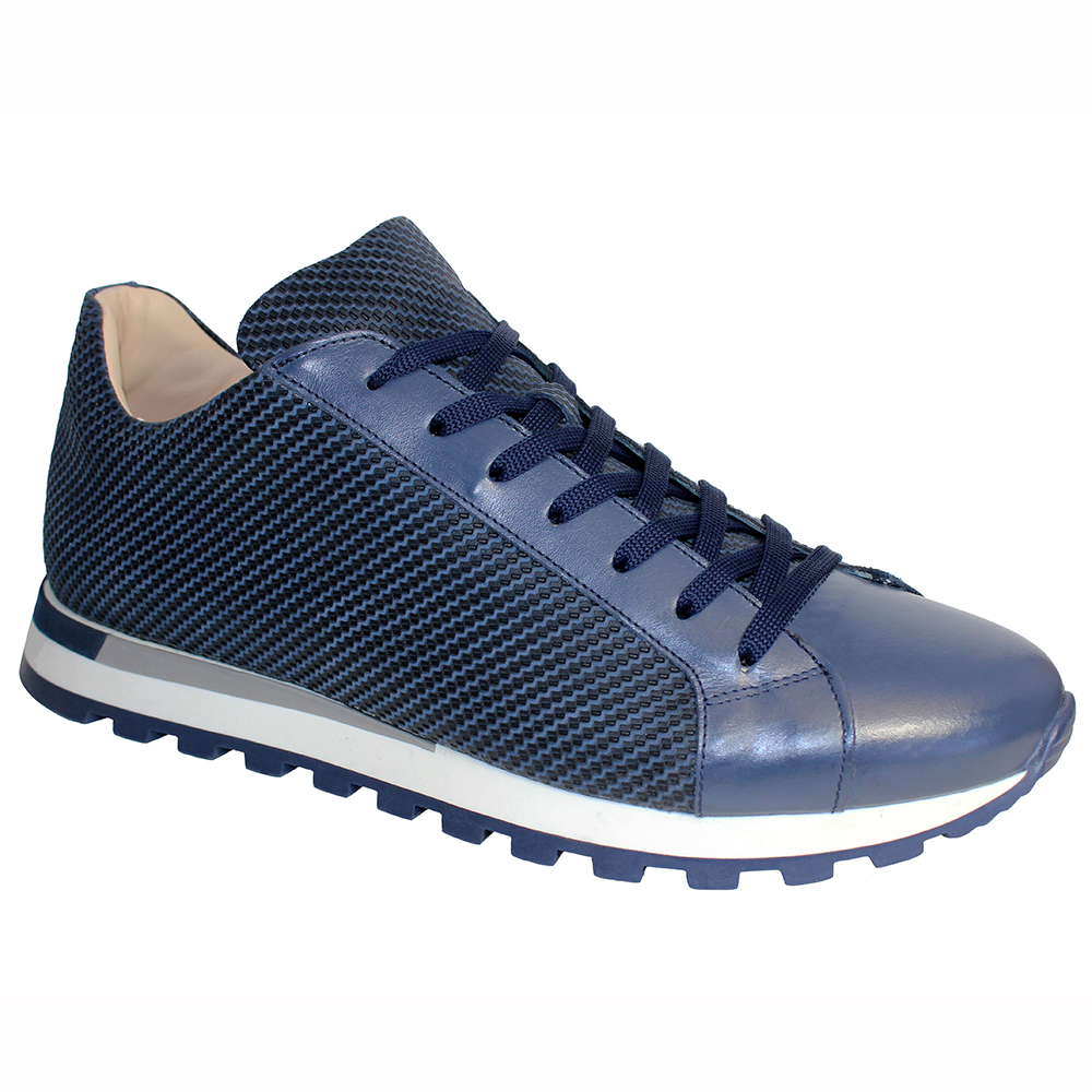 Emilio Franco Alfio Leather & Print Sneakers Blue Image