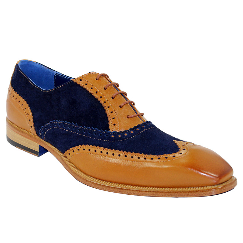 Mens Shoes Lace-ups Oxford shoes in Blue for Men Emilio Franco Maurizio Shoes Navy & Cognac Calf-skin Leather Oxfords efs3721 