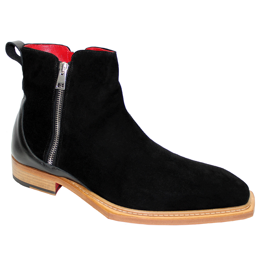 Emilio Franco Cesare Suede and Calfskin Boots Black Image