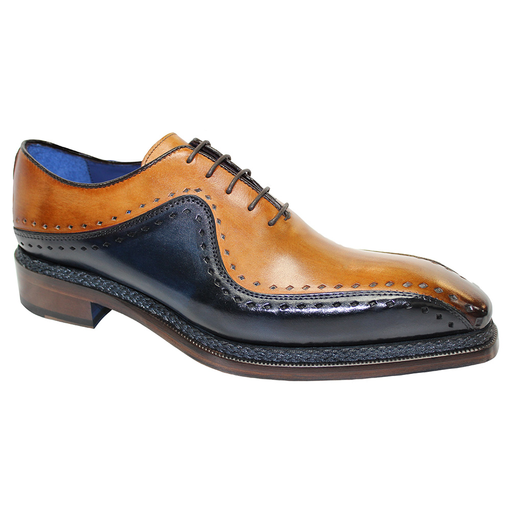 Emilio Franco Leopoldo Calfskin Shoes Navy / Cognac Image