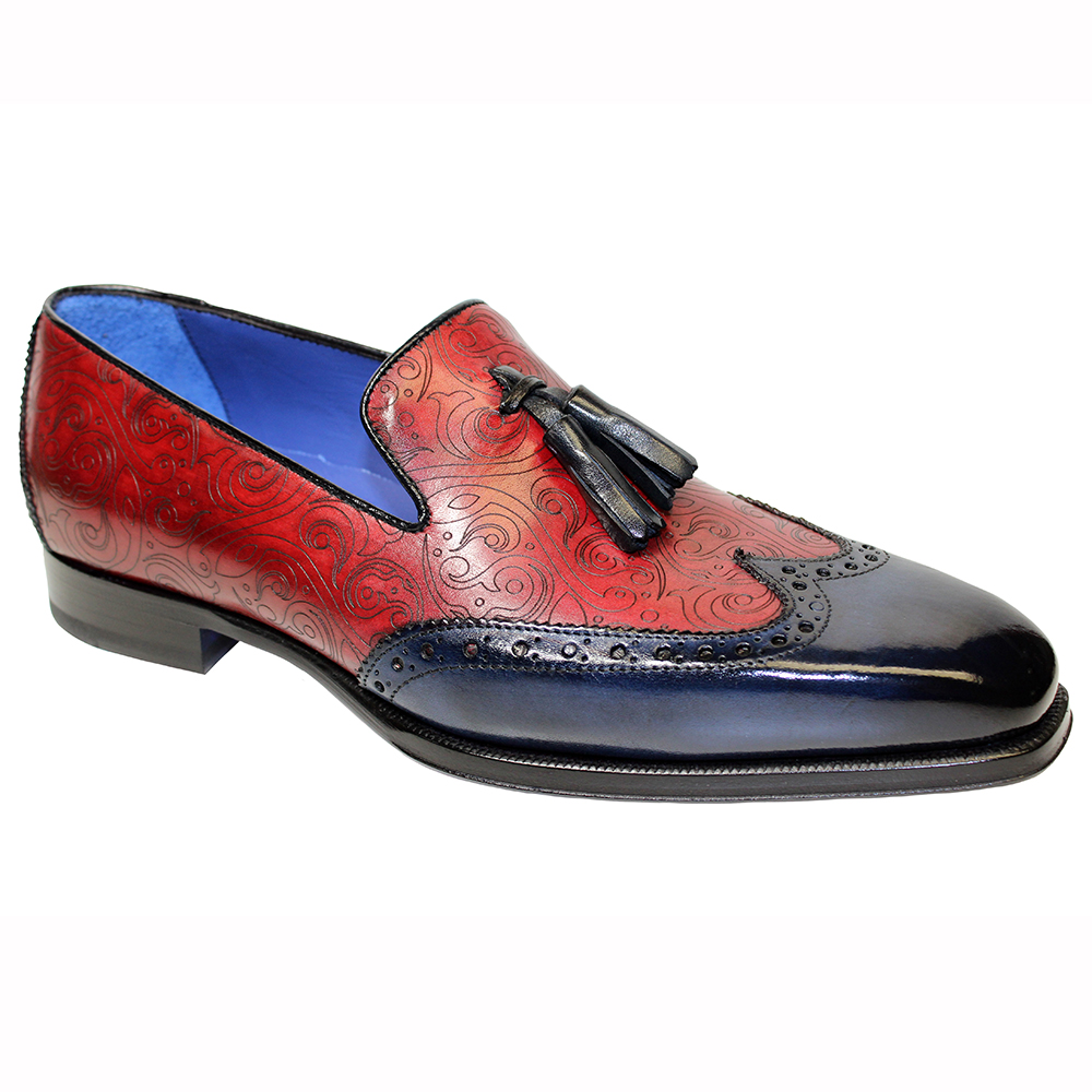 Emilio Franco Silvio Leather & Laser Print Shoes Navy / Red Image