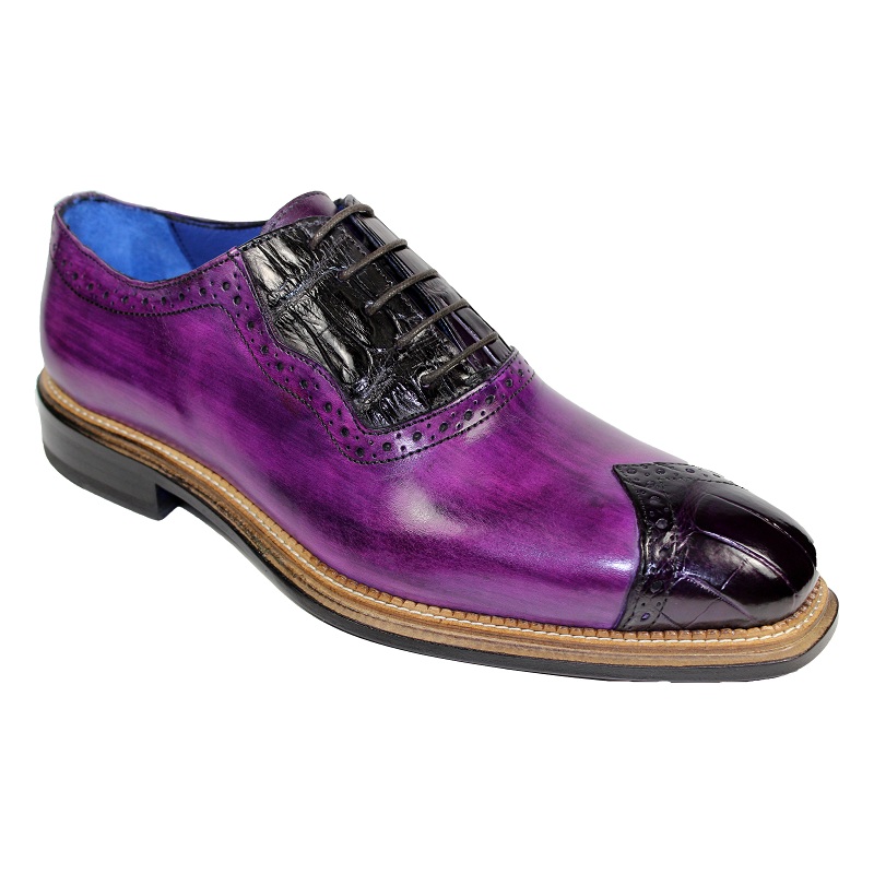 Fennix Ethan Calf and Alligator Lace-up Shoes Purple Image