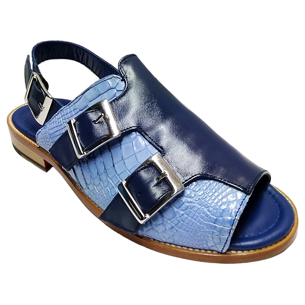 Fennix Leo Leather & Alligator Sandals Navy / L. Blue Image