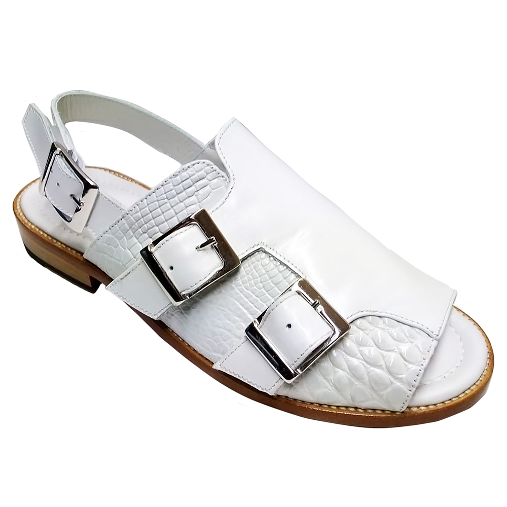 Fennix Leo Leather & Alligator Sandals White Image