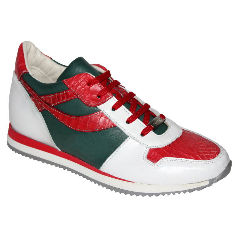 Fennix Sam Alligator & Calfskin Sneakers White / Green / Red Image