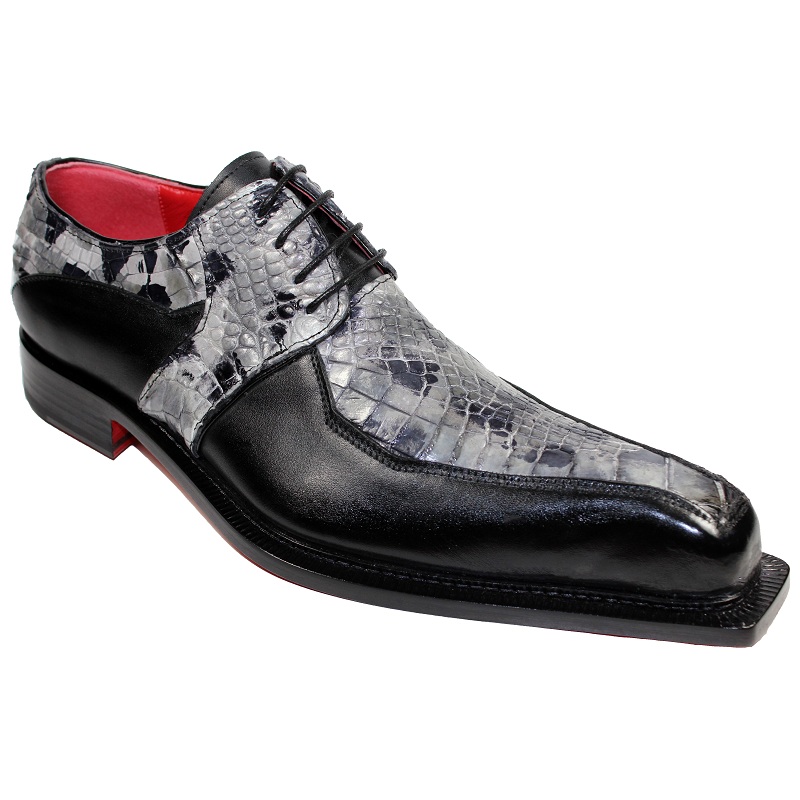 Fennix Theo Calf and Alligator Lace-up Shoes Black Multi Image