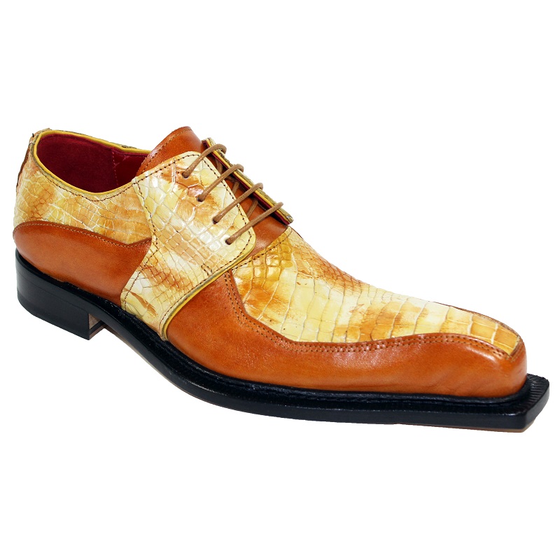 Fennix Theo Calf and Alligator Lace-up Shoes Mustard Multi Image