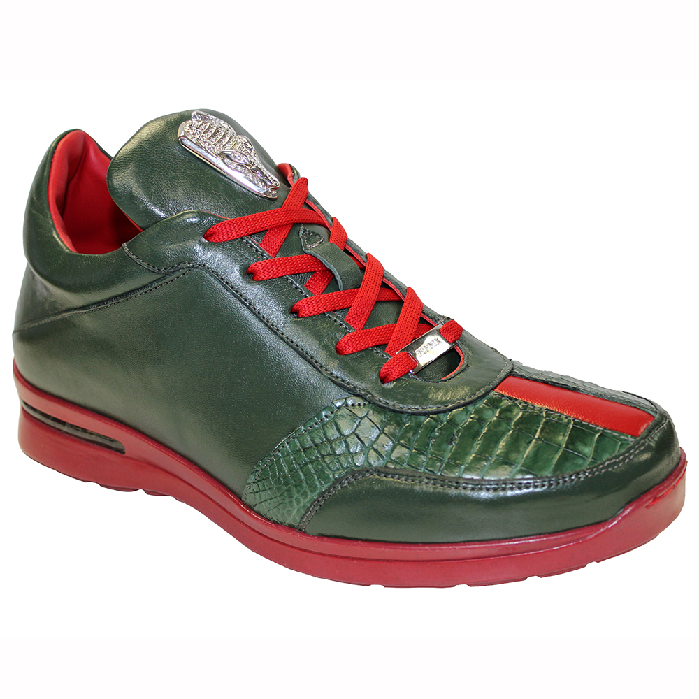 Fennix Tommy Leather & Alligator Sneakers Green / Red Image