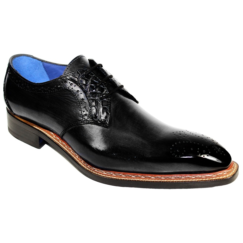 Fennix Tyler Calf and Alligator Lace-up Shoes Black Image