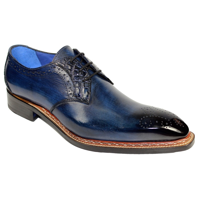 Fennix Tyler Calf and Alligator Lace-up Shoes Navy Image