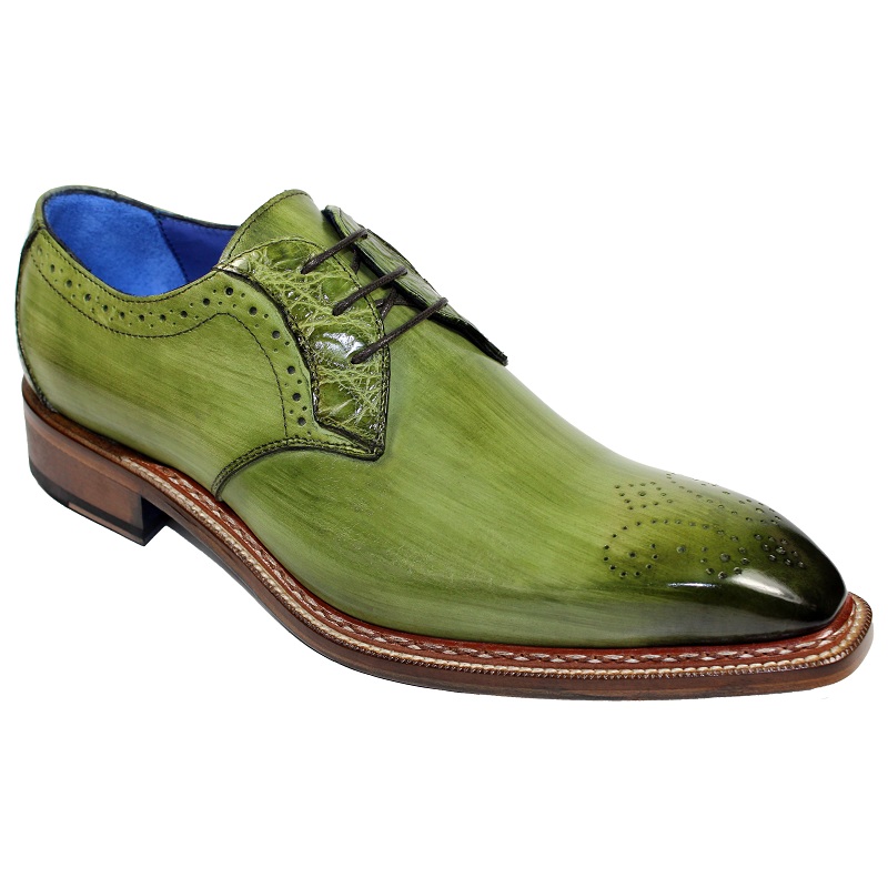 Fennix Tyler Calf and Alligator Lace-up Shoes Olive Image