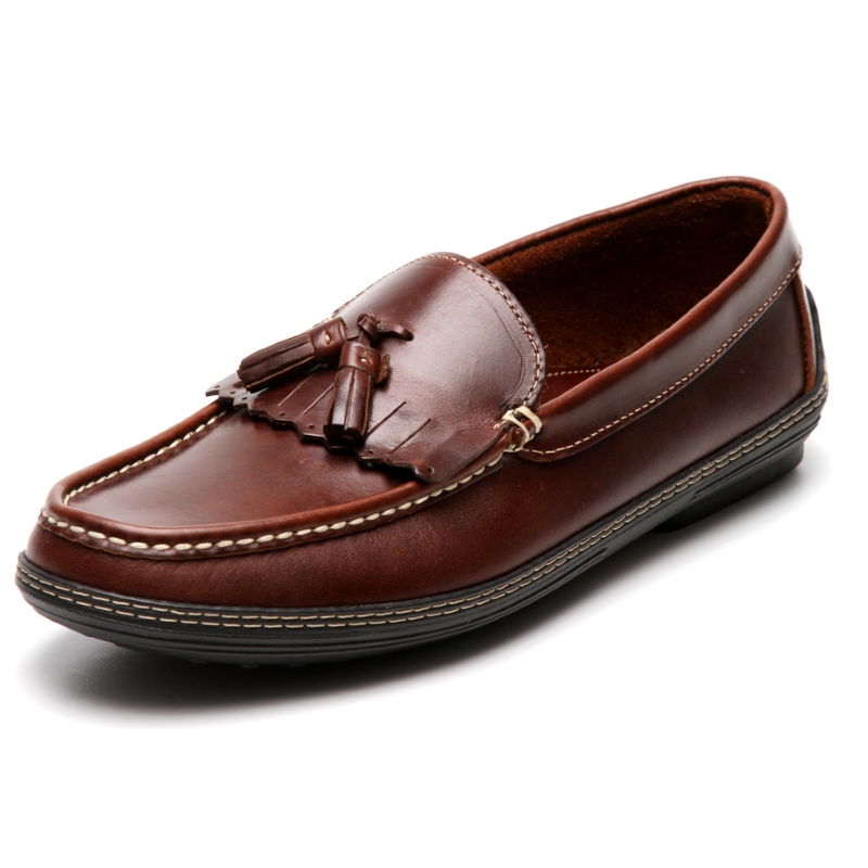 Handsewn Shoe Co. Fringe Tassel Driving Loafers Dark Brown Image