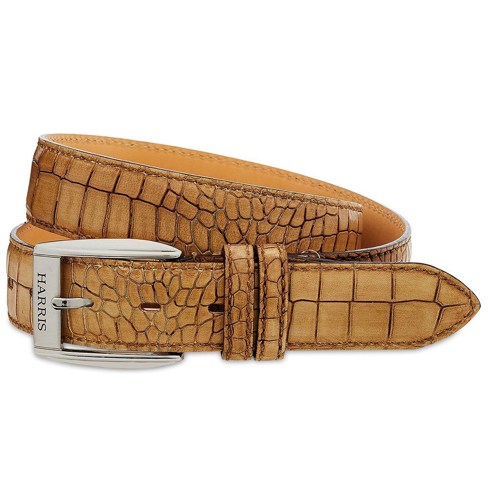Harris Shoes 1913 Crocodile Print Leather Belt Beige Image