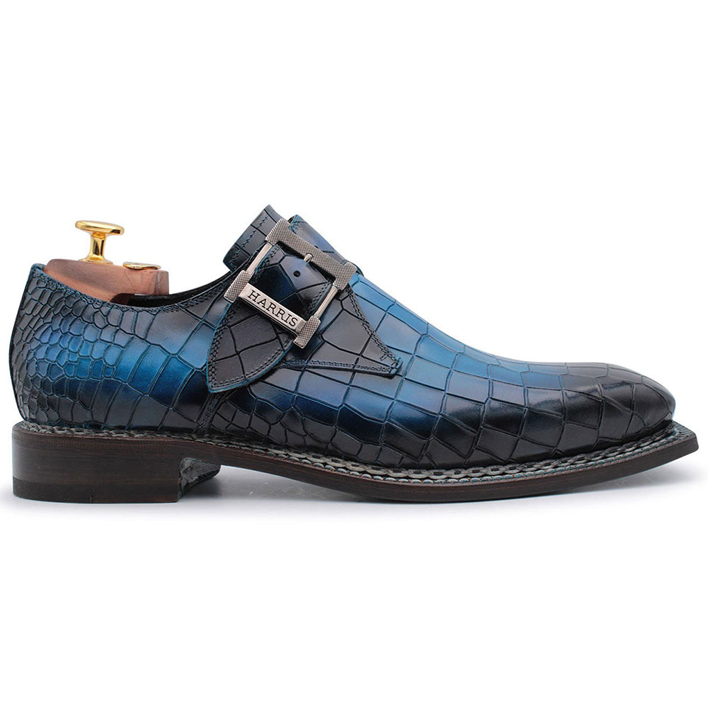 Harris Shoes 1913 Crocodile Print Mono Leather Shoes Blue Image
