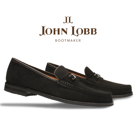 John Lobb Signature Suede Bit Loafers Black Image