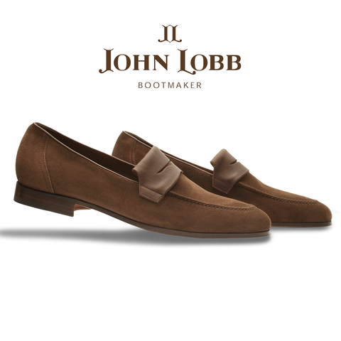 John Lobb Turvey Suede Penny Loafers Tobacco Image