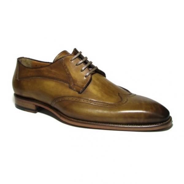 Jose Real Amberes Hand Antiqued Wingtip Shoes Light Brown Image