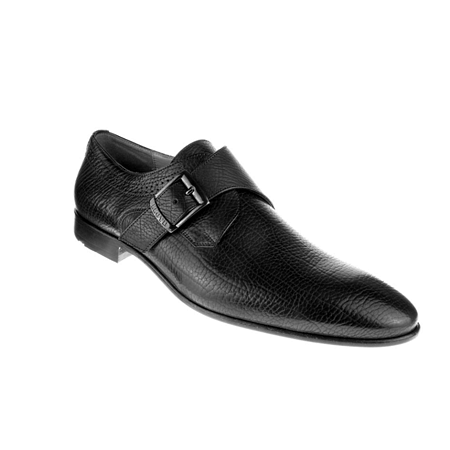 Lloyd Jerome Textured Calfskin Monk Strap Shoes Black Image