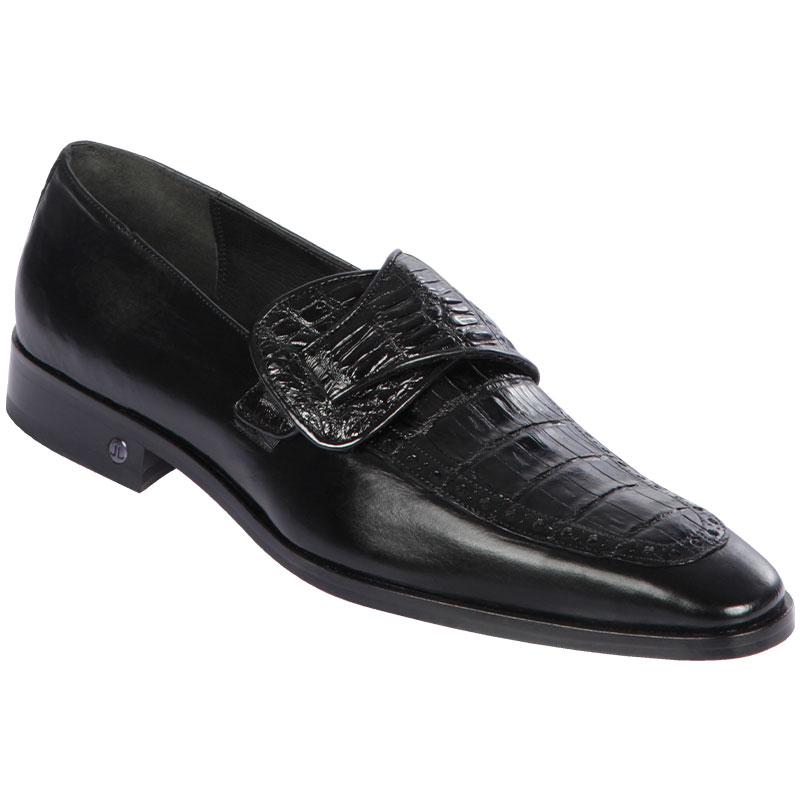 Lombardy Caiman Belly & Calfskin Monkstrap Dress Shoe Black Image