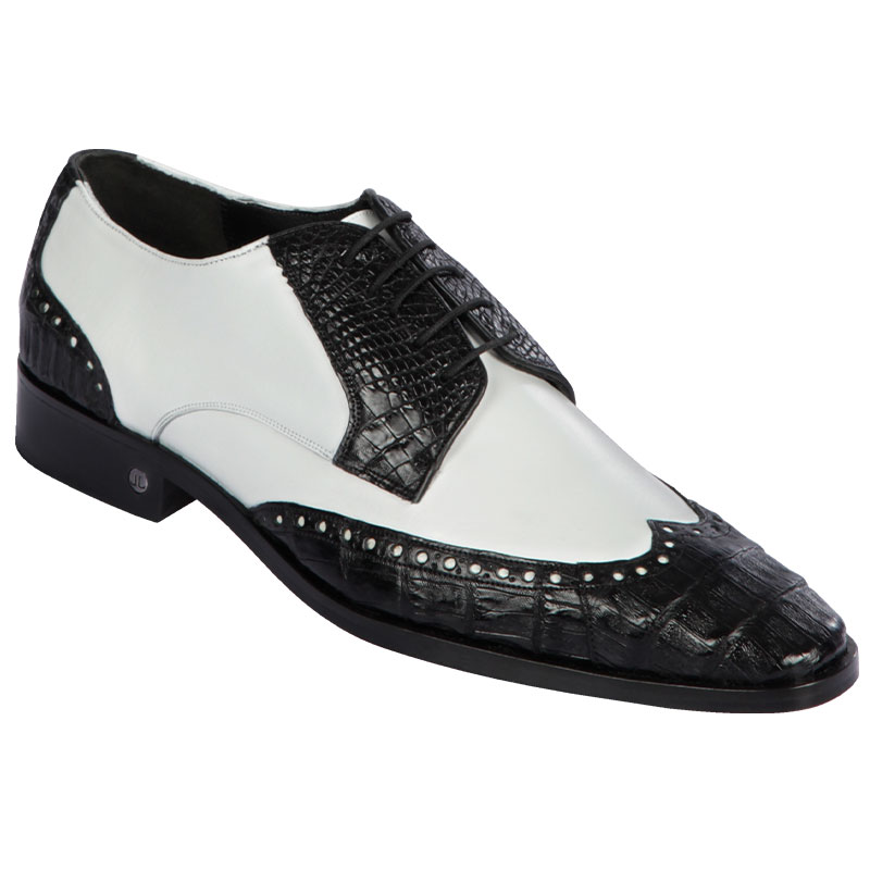 Lombardy Caiman Belly & Calfskin Wingtip Shoes Black/White Image