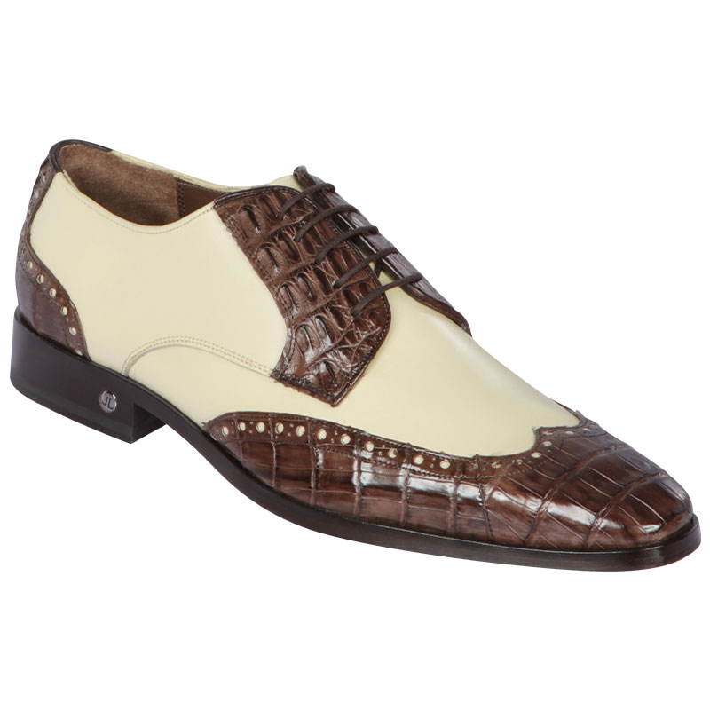 Lombardy Caiman Belly & Calfskin Wingtip Shoes Brown/Winter White Image
