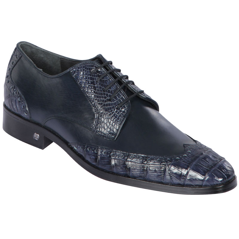 Lombardy Caiman Belly & Calfskin Wingtip Shoes Navy Blue Image